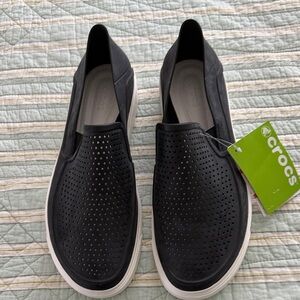 CROCS citilane Roka Black Perforated Slip-Ons with White Sole men size 12